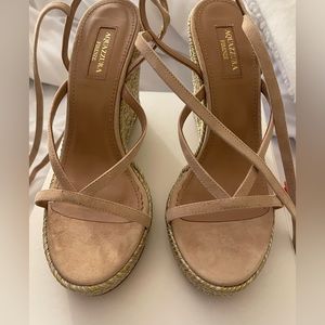 Never Worn Aquazurra wrap around calf ties nude Wedge